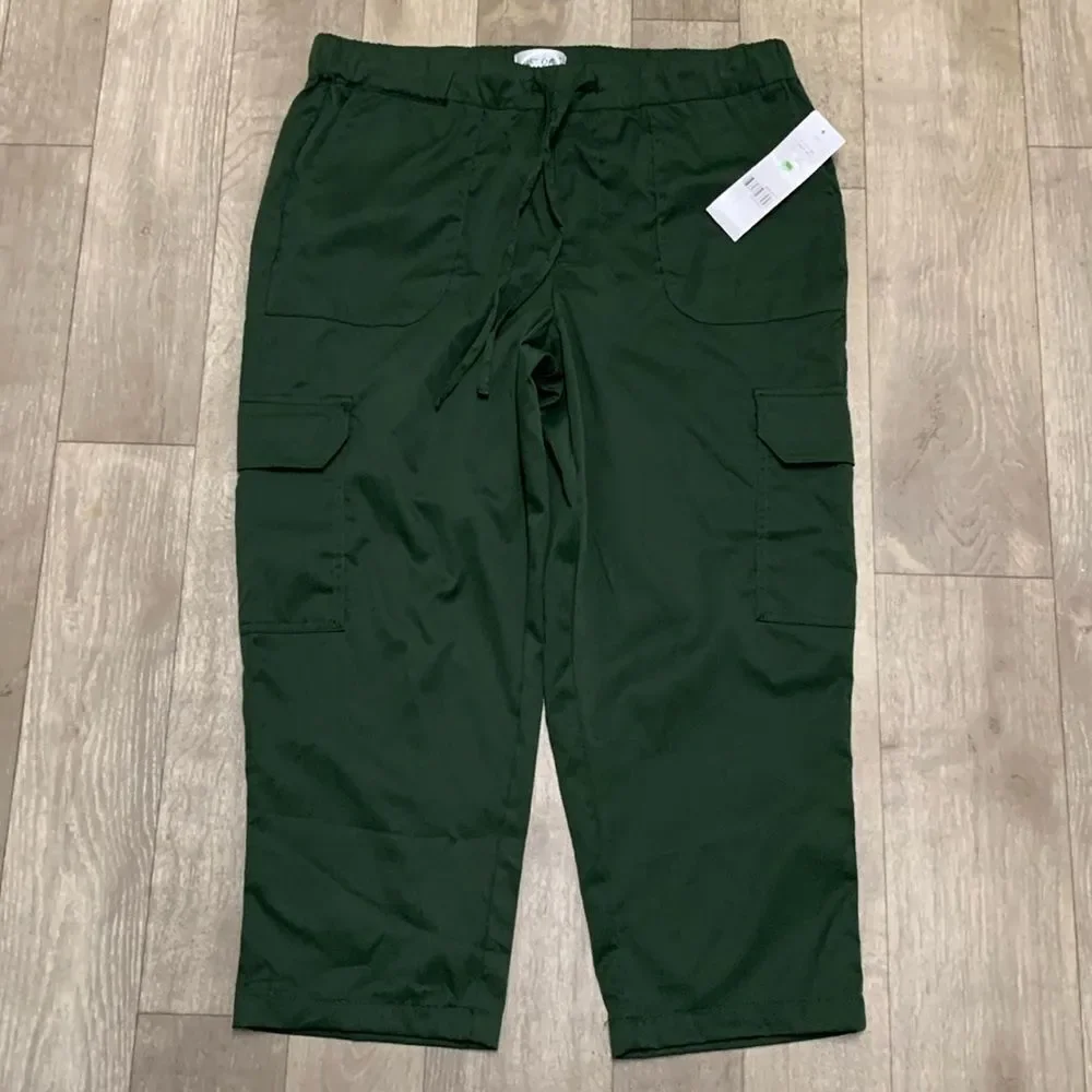 Womens NWT Just Be Cargo Crop Lightweight Drawstring Duffke Bag Pants - Picture 1 of 5
